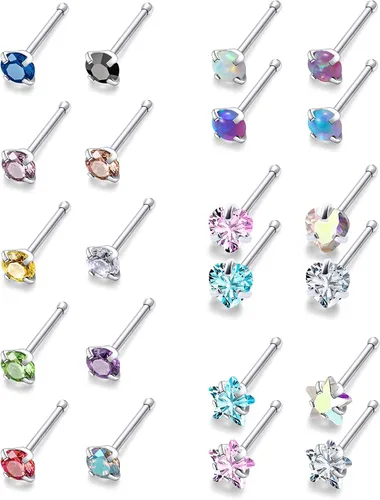 Miniatura 8 de Piercing para la nariz de 20/0.63 oz, rectos, L/sacacorchos, para la nariz, joyería para mujer, acero inoxidable quirúrgico hipoalergénico