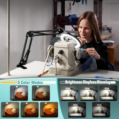 Miniatura 3 de Lupa 12X con luz y soporte, lente de cristal real (no acrílica), 5 modos de color, regulable continuo, lámpara de pie LED 3 en 1, brazo oscilante