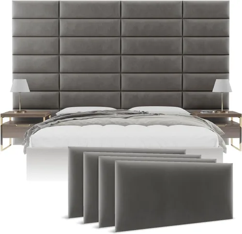 Miniatura 14 de Cabeceras tapizadas Vänt - Paneles de pared para montar en la pared tamaño Queen/Full - Champán neutro metálico - Juego de 4 paneles