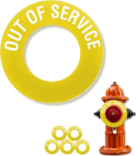 Miniatura 5 de Anillo "fuera de servicio" para puerto de hidrante de incendios de 2.5 y 4.5 pulgadas, paquete de 5, PVC, texto de etiqueta blanca
