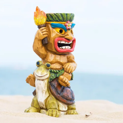 Miniatura 8 de Estatua de Tiki para exteriores con decoración de tortuga, figura de jardín con energía solar, arte Tiki para Tiki bar, patio trasero, jardín