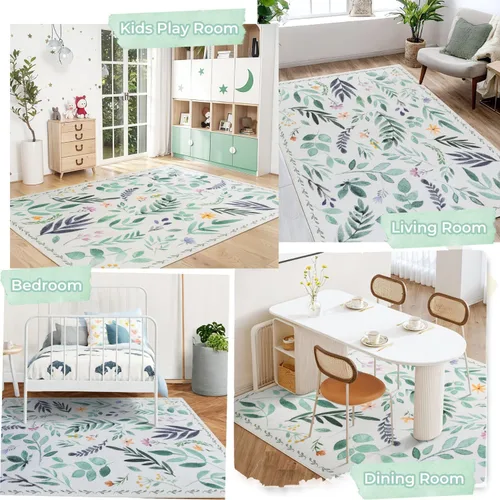 Miniatura 344 de Syalife 4x6 Alfombra Lavable para Área, Ultra Suave Antideslizante, Pila Baja, Alfombra Vintage Resistente a Manchas para Sala de Estar, Alfombra