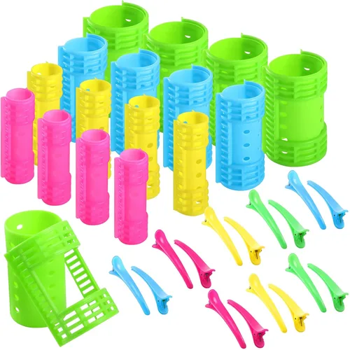 WILLBOND Juego de 65 rodillos magnéticos para el cabello, rizadores de plástico con clips, 4 tamaños para cabello largo y mediano corto, pinzas de