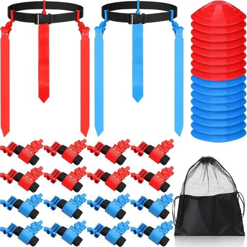 Miniatura 13 de Wettarn Cinturones de fútbol con bandera, ajustable, con bolsa de conos, para jóvenes, adultos, niños, equipo de entrenamiento de equipo deportivo