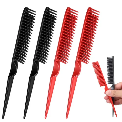 Peine de 3 filas, 4 peines definidores de rizos, peine de triple fila, cepillo de burlas de cola de rata, peines de pelo para mujer, desenredar,