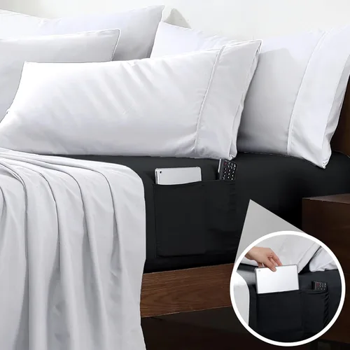 Cathay Home Sábana bajera ajustable de bolsillo organizador de doble cara individual – Doble cepillado ultrasuave – Resistente a las arrugas y a la