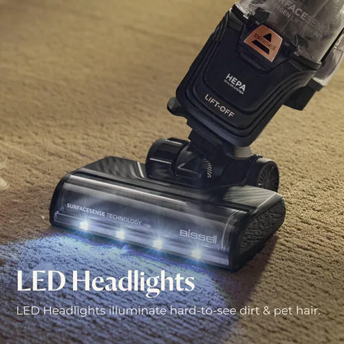 Miniatura 6 de Bissell SurfaceSense Allergen Lift-Off Pet Aspiradora vertical, con rodillo de cepillo multisuperficie sin enredos, faros LED y tecnología Lift-Off