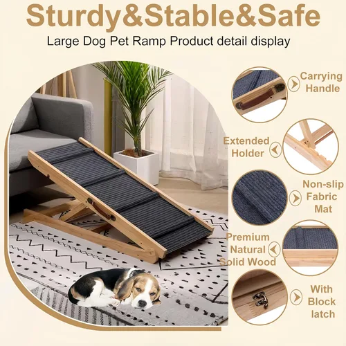 Miniatura 5 de Rampa plegable de madera para perros y escaleras para mascotas, escalones antideslizantes de 5 niveles para perros y gatos, rampa de madera para que