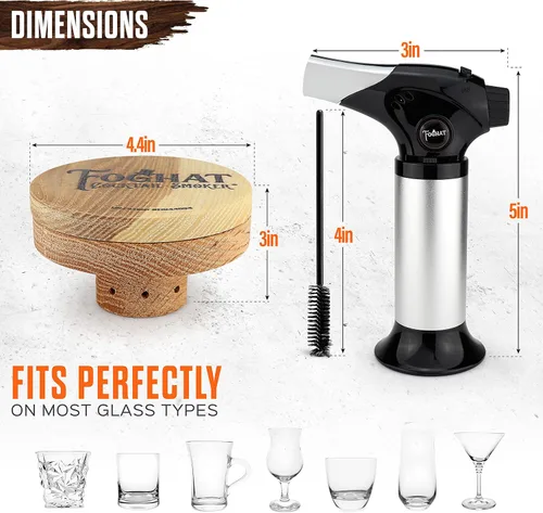 Miniatura 5 de Foghat Cocktail Smoker Kit de virutas de madera de roble de barril de bourbon y soplete para ahumar (sin butano) - Infundir cócteles, whisky, queso