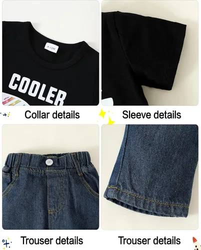 Miniatura 6 de YALLET Toddler Boy Clothes 1-5T Boys Outfits Infant Short Sleeve T-Shirt Ripped Jeans 12 18 24 Months Baby Clothing Pants Set