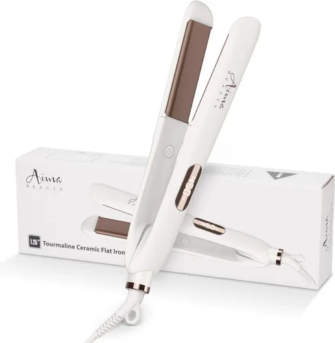 Aima Beauty - Plancha plana de titanio de 1¼ pulgadas, alisadora de cabello 2 en 1 con placas de revestimiento de cerámica flotante 3D para un