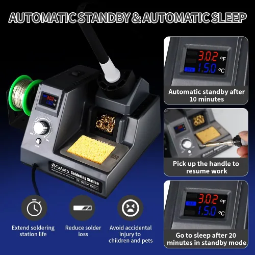 Miniatura 4 de TOAUTO DS90 - Kit de estación de soldadura con pantalla digital dual °F y °C, soldador de 90 W, temperatura de 302 ℉ a 842 ℉, diseño antiestático