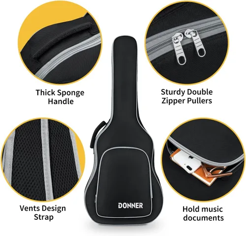 Miniatura 4 de Donner - Funda para guitarra acústica de 40 a 41 pulgadas, acolchado de esponja de 5 mm de espesor, nailon Ripstop 600D resistente al agua, funda 41