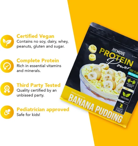 Miniatura 3 de Just Move Protien - Proteína de Pudín de Plátano - Vegana (a Base de Plantas), Orgánica, Sin Lácteos, Sin Soja, Sin Gluten, Keto, Sin Maní, 20g