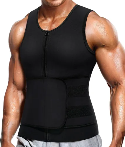 Wonderience Traje de sauna de neopreno para hombre, chaleco de entrenamiento de cintura, con cremallera, moldeador de cuerpo con camiseta sin mangas
