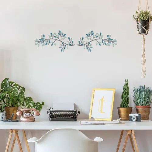 Miniatura 6 de Hotop 2 Piezas Decoración de Pared de Metal con Hojas de Árbol, Arte de Pared de Rama de Olivo con Vid, Esculturas de Hierro Forjado con Volutas