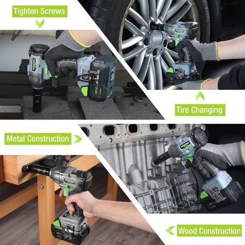 Miniatura 6 de WORKPRO Llave de impacto inalámbrica de 1/2 pulgada, pistola de impacto sin escobillas de 20 V, alto par de torsión de 370 pies (500 N.M)