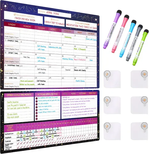 Miniatura 15 de Pizarra blanca magnética para refrigerador, calendario grande de borrado en seco para pared, 3 pizarras magnéticas de borrado en seco de 10.5 x 16.5