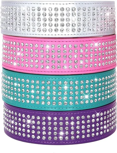 Miniatura 5 de Collares de Perro con Diamantes de Imitación - 2" de Ancho con Diamantes de Cristal con Tachuelas de Cuero PU 5 Filas Collar con Tachuelas