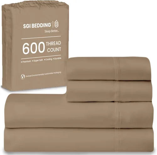 Miniatura 62 de SGI bedding Sábanas de Algodón Egipcio 100% Tamaño Full XL – Juego de Sábanas de 600 Hilos, Suaves, Frescas, Bolsillo Profundo de 16", Ropa de Cama