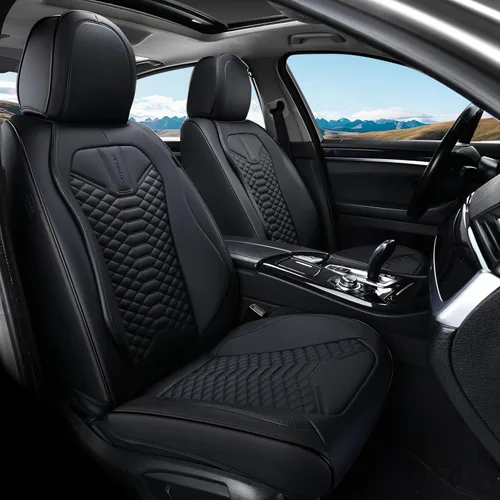 Miniatura 13 de Coverado Fundas de asiento delantero, 2 piezas de fundas de asiento universales para automóviles, de piel de napa transpirable, impermeable, Beige