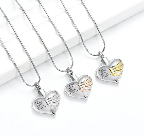Miniatura 14 de Imrsanl Collar con dije de urna de cremación en forma de corazón para cenizas humanas – Un pedazo de mi corazón vive en el cielo