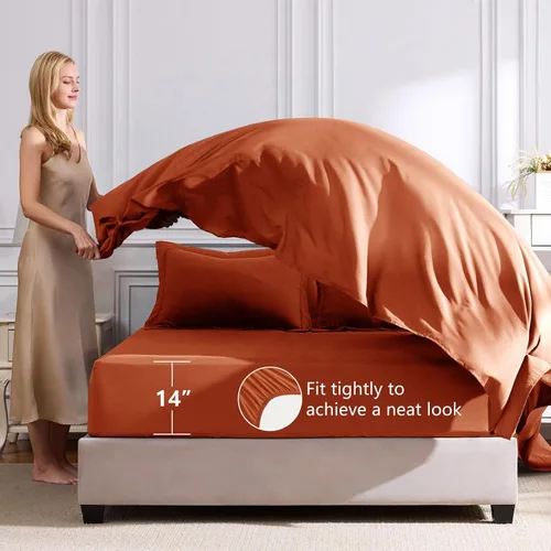 Miniatura 5 de CozyLux Juego de edredón tamaño King, color naranja quemado, toda la ropa de cama en una sola bolsa, 7 piezas: edredón, fundas de almohada