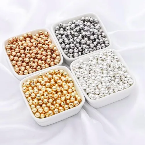 Miniatura 3 de 2500 cuentas espaciadoras de metal de 0.079 pulgadas chapadas en metal, redondas, lisas, sueltas, para hacer pulseras, topes, cuentas espaciadoras