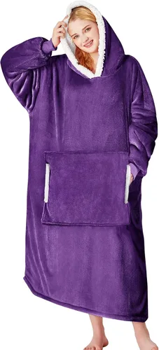 Miniatura 20 de yescool - Cobija con capucha, sudadera de franela de forro polar sherpa para adultos, mujeres y hombres, talla única