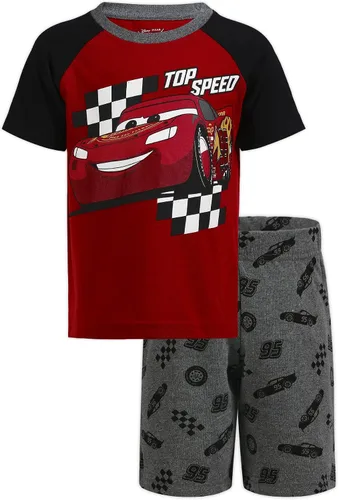 Disney Cars Lightning McQueen - Conjunto de camiseta y pantalones cortos de manga corta para niños pequeños y niños pequeños, color rojo y gris
