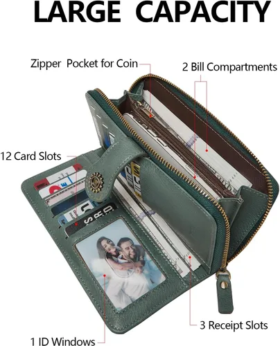 Miniatura 2 de TFKGS Billetera para mujer con bloqueo RFID de cuero, gran capacidad, porta tarjetas, cartera tipo embrague para teléfono, bolso largo de viaje