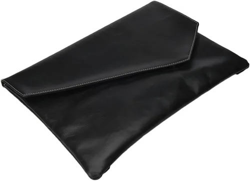 Miniatura 4 de Maletín de cuero para hombre, bolso de mano con solapa tipo sobre, Negro