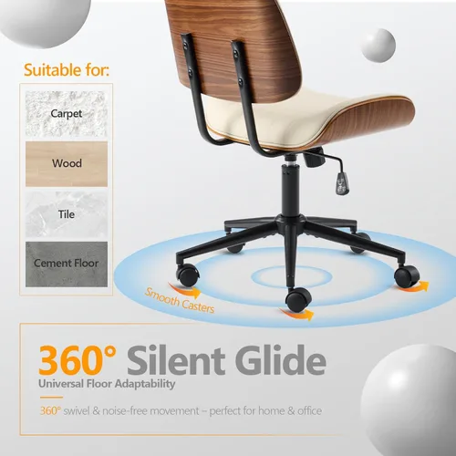 Miniatura 5 de VINGLI Silla de oficina para el hogar con asiento y respaldo curvos anchos sin brazos, silla de escritorio ergonómica con altura ajustable, función