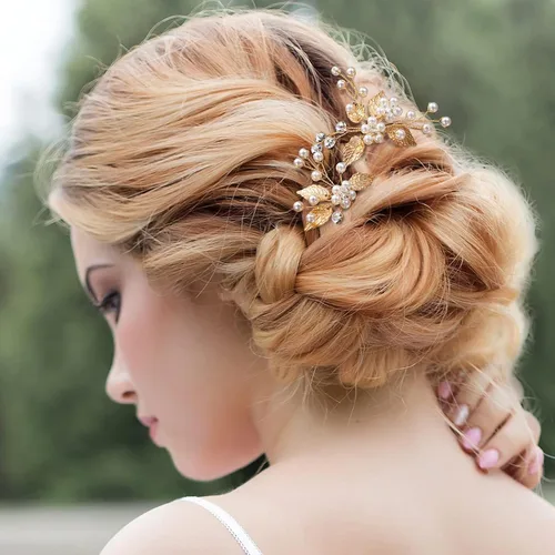 Miniatura 5 de 3 pinzas para el cabello de hoja dorada y perlas de cristal blancas para niñas y mujeres, damas de honor y niñas de flores, pinzas para el cabello