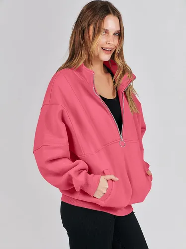 Miniatura 8 de ANRABESS Sudaderas de forro polar con media cremallera para mujer, de gran tamaño, con cremallera de un cuarto, ropa de otoño 2024, ropa de moda