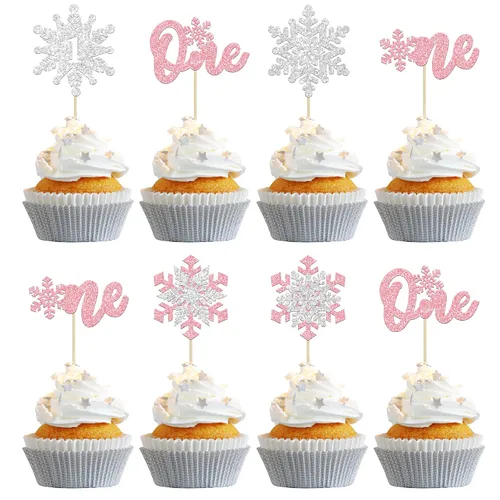 Miniatura 13 de Gyufise Paquete de 24 adornos de copos de nieve Oh Baby para cupcakes con purpurina azul Frozen Oh Baby Pick Decoraciones para baby shower