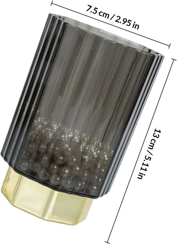 Miniatura 2 de HOMSFOU Vintage Scandinavian Gold-edged Glass Brush Holder, Gray Makeup Brush Organizer and Pencil Cup, Desk Pen Holder for Office Supplies and