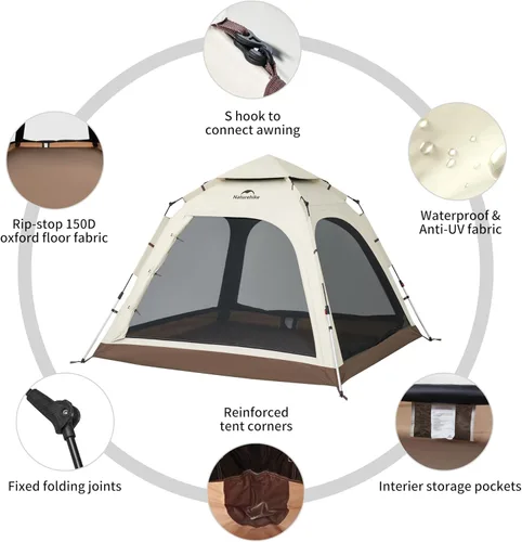 Miniatura 7 de Naturehike Upgraded Ango 3-4 Person Blackout Tent,Instant Pop up Tents for Camping, Waterproof Anti-UV Camping Tent