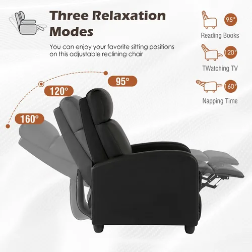 Miniatura 4 de BestMassage - Sillón reclinable sin función de masaje, con soporte lumbar, reclinación de empuje ajustable, reposabrazos anchos, reposapiés y Negro