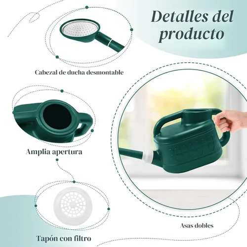 Miniatura 5 de Regadera de 1 galón, regadera de jardín al aire libre, lata de agua para plantas con boquilla larga extraíble y cabezal de rociador de acero