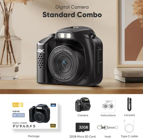 Miniatura 8 de Generic Mini cámara 4K HD grabadora de video - Llavero videocámara digital con tarjeta de 32 GB, pantalla HD de 1.54 pulgadas, batería de larga Negro