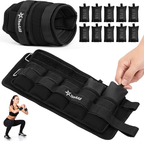 Miniatura 10 de Yes4All Pesas ajustables para muñeca y tobillo, par de 3.5/5 libras, pesas para piernas para mujeres y hombres, bandas de brazo pesadas con sacos