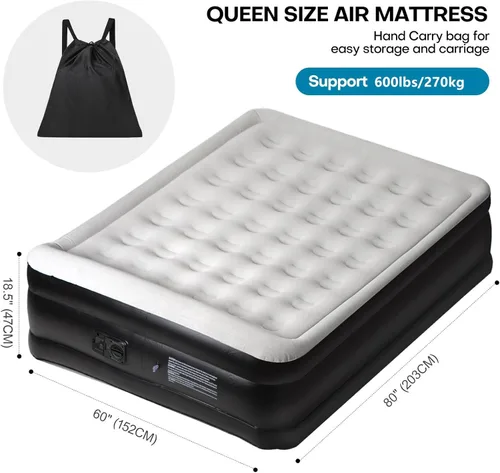 Miniatura 2 de Panana Colchón de aire Queen con bomba eléctrica incorporada, altura de 18.5" Cama de aire hinchable cómoda para invitados con parte superior