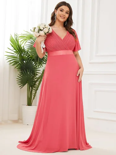 Miniatura 180 de Ever-Pretty Vestido formal para mujer, Navidad, Año Nuevo, cuello en V, gasa, talla grande, largo hasta el suelo, vestido de dama de honor
