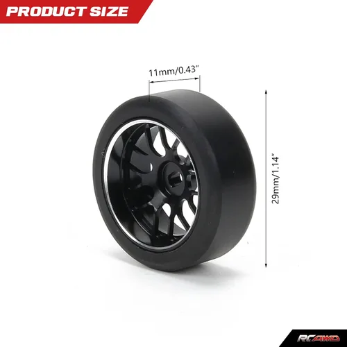 Miniatura 4 de RCAWD Neumático de deriva de metal ampliado de 1.142 in con cubo 4 piezas para 1/28 Wltoys K969 Series Upgrades Part Negro