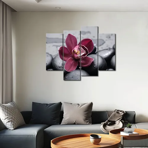 Miniatura 5 de First Wall Art Arte de pared de orquídea en adoquines de color burdeos, pintura zen, cuadros impresos en lienzo, la imagen para el comedor