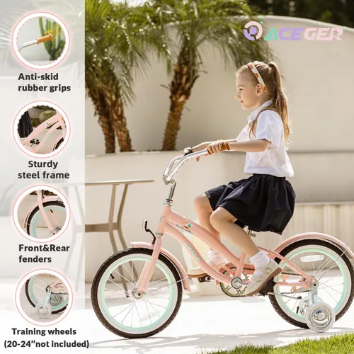 Miniatura 3 de ACEGER Bicicleta crucero de playa para niñas de 5 a 13 años, 16" 18" 20" 24" bicicleta de una sola velocidad para niños incluye freno contrapedal