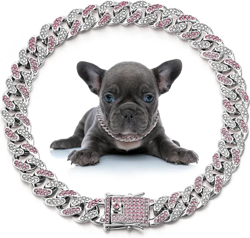 Miniatura 8 de LEIFIDE Collar de Cadena para Perro con Enlace de Diamante Collar para Cachorros de 12 mm de Ancho Collar de Metal para Gatos Collar de Cristal