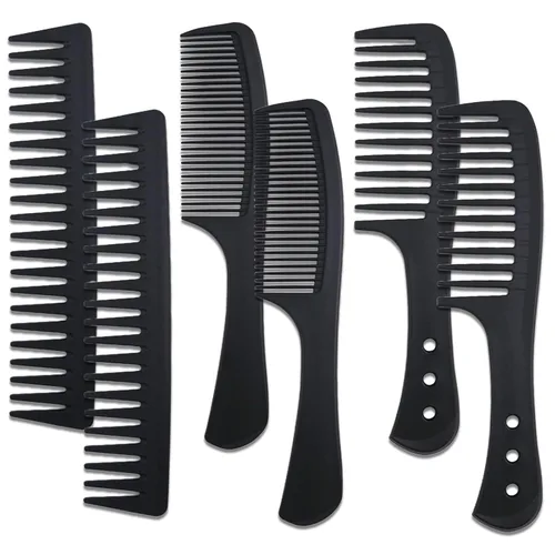 Juego de 6 peines de dientes anchos grandes para desenredar el cabello, peine profesional de fibra de carbono para mujeres y hombres, cabello largo