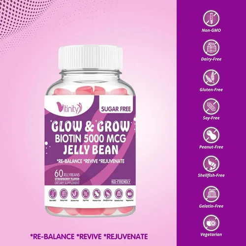 Miniatura 6 de VITINITY Biotin - Suplemento vegetariano extra fuerte de 5000 Mcg (vitamina B) sin azúcar, apoya el cabello y la piel más saludables, para mujeres